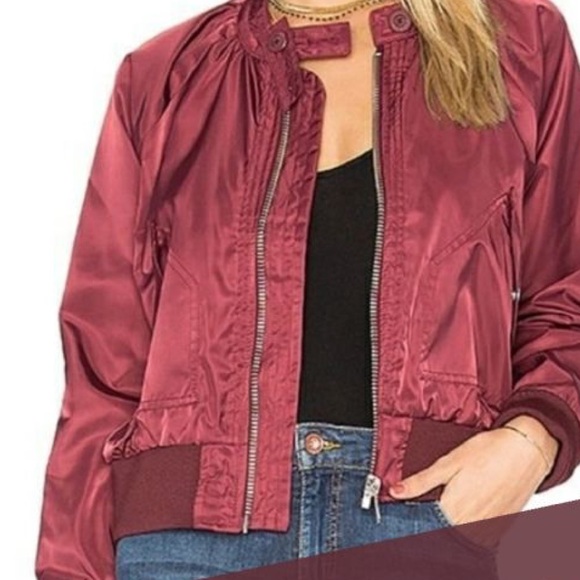 NWOT Free People Womens Jacket Wine Burgundy Bomber Size L Zip Up - Picture 4 of 8